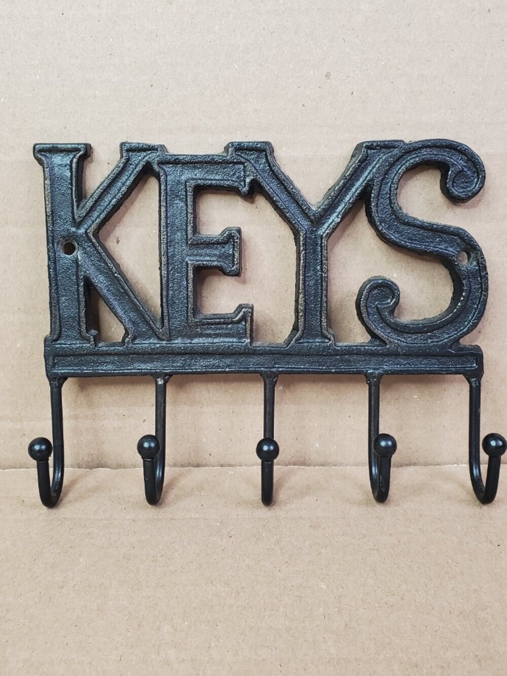 Cast Iron KEYS Wall Mounted Key Holder Rack 5 Hooks Black Farmhouse Rustic Decor